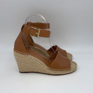 Vince Camuto brown leather ankle strap wedge espadrilles sandals
